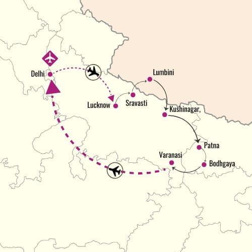 Footsteps of Buddha India Tour Map