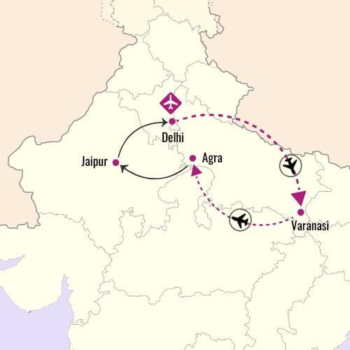 Golden triangle Tour with Varanasi Map
