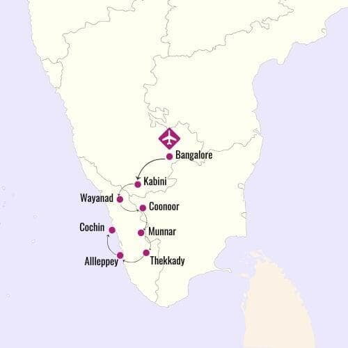 Hills of South India Tour Map