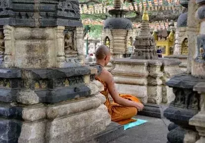 Monk meditating in Bodhgaya